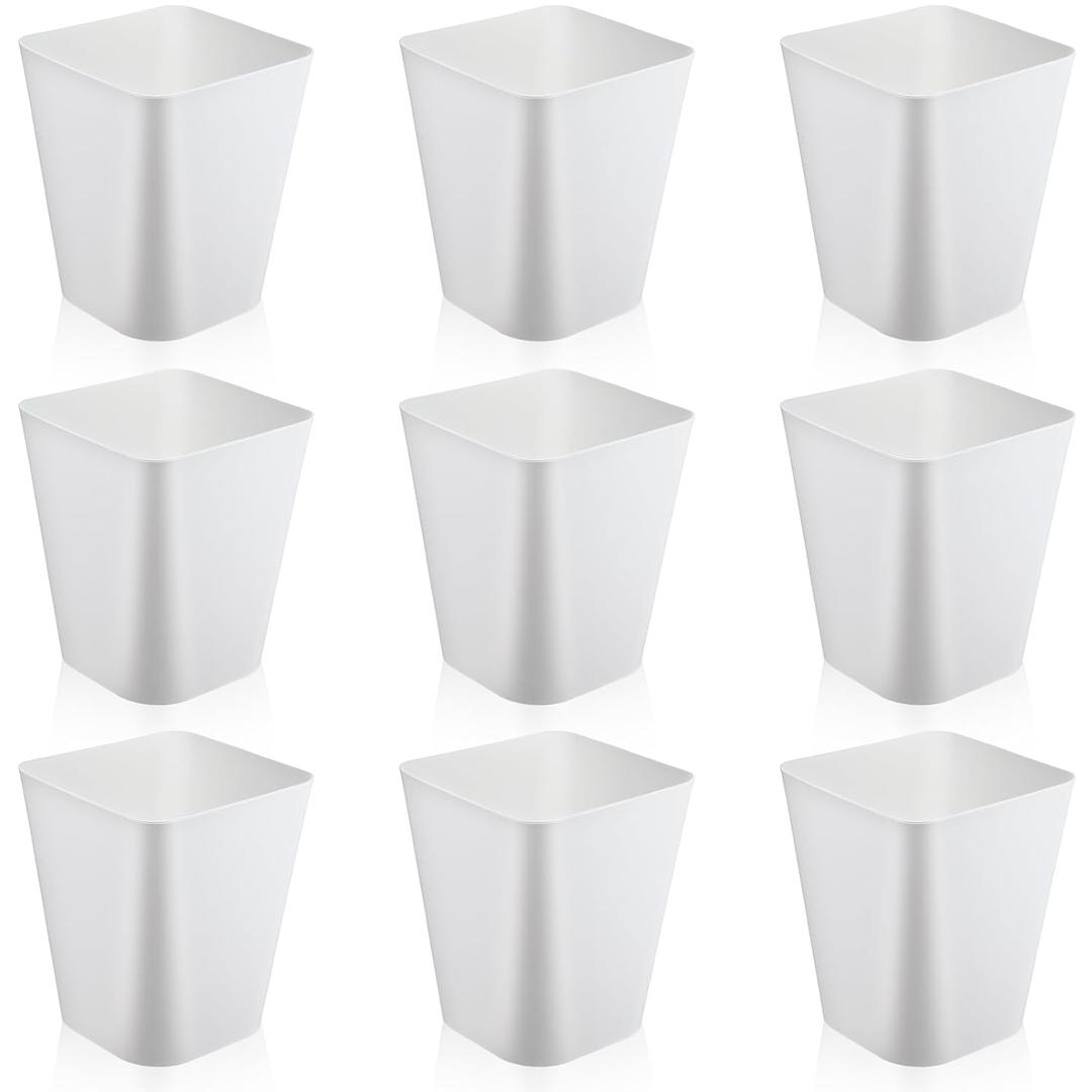 Hoolerry 9 Pieces Garbage Can 2 Gallon Small Trash Cans Bulk Bathroom Trash Bin Plastic Wastebasket Square for Bedroom Slim Bathroom Trashcan Small Container for Kitchen Office Home(White)