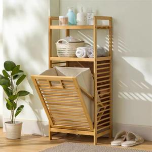 Laundry Hamper with 2-Tier Shelves & Tilt Out Basket, Laundry Baskets Organizer Hampers Bathroom Storage Shelf for Laundry Room, Bathroom, Nursery, Bedroom(2 Tier -Small)