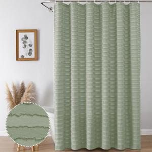 Aiyufeng Green Extra Long Shower Curtains - Classic Tufted Green Stripe Minimalist Boho Shower Curtain for Bathroom, Modern Farmhouse Textured Cloth Shower Curtain, 72" Wx96 L Inches