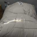 MUXHOMO Queen Size Comforter Set Beige, 3 Piece Solid Bedding for All Seasons, Warm Down Alternative Bed Set Includes 1 Lightweight Comforter (90"x90") and 2 Pillowshams (20"x26")