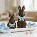 DN DECONATION Easter Decorations Bunny Figurines Set with Blue Bow, Rabbit Statues for Cute Brown Easter Spring Decor & Farmhouse Home Decor, Resin Tabletop Sculptures for Shelf Mantel Coffee Table