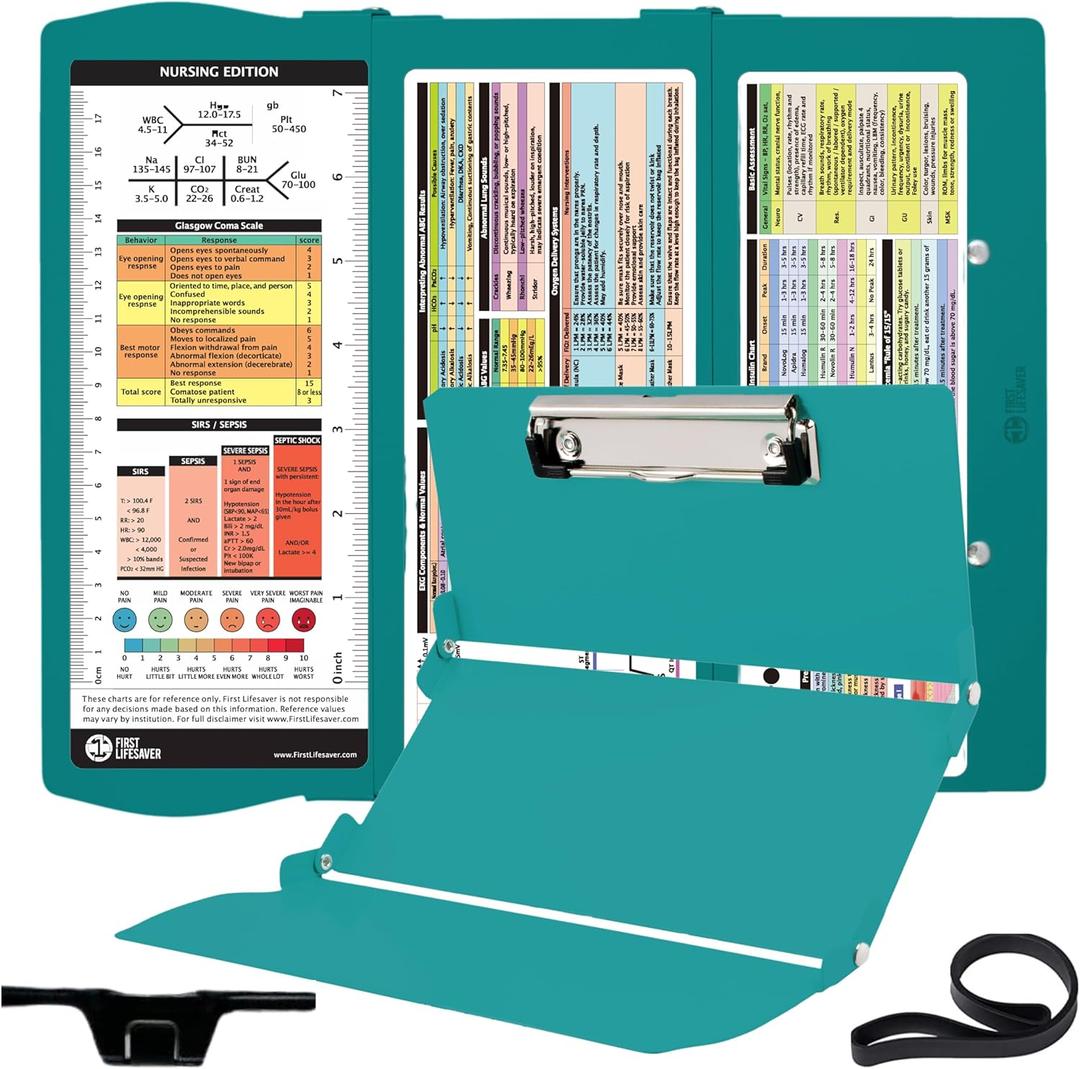 First Lifesaver Foldable Nurse Clipboard, 3 Layers Aluminum, Teal Blue
