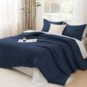 Litanika Navy Blue Comforter Set Queen Size, 3 Pieces Lightweight Solid Bedding Comforter Set, All Season Fluffy Bed Set (90x90In Comforter & 2 Pillowcases)