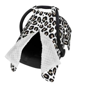 9CH Car Seat Canopy for Babies, Peekaboo Opening Minky Car Seat Cover for Baby Mom Nursing Breastfeeding Covers, Minky Blanket for Infant Toddler (Leopard)