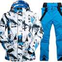 Mens Ski Jacket and Pants Set Ski Suit Winter Waterproof Windproof Hooded Snow Coat 2 Pieces Snowboarding Snowsuits Size M