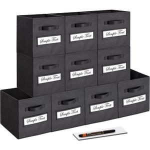 11 Inch Storage Cube,Storage Bin,Cube Storage (Set of 10) Foldable Fabric Cube Storage Bins with 10 Labels Window Cards & a Pen,Baskets Containers for Shelves,Closet Organizers Box,Black