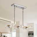 Rectangular Kitchen Island Light Fixture Chandeliers for Dining Room, Brushed Nickel Modern 6-Light with Glass Lampshade Sputnik Chandeliers for Living Room