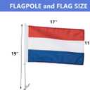 2 Pack Netherlands Car Flags 11" x 17" with Flagpole Mount,Premium 200D Polyester Holland National Car Flag,19" Flagpole Fixed Window Clip Mount for Most Vehicle Window.