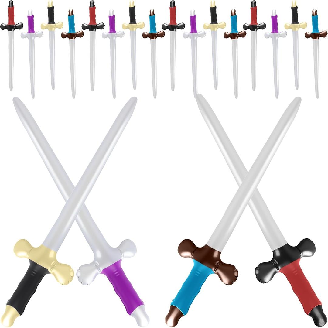 20 Pack 24 Inch Inflatable Swords Blow Up Medieval Prince Pirate Swords for Swimming Pool Birthday Halloween Birthday Cosplay Party Stage Props, 4 Colors