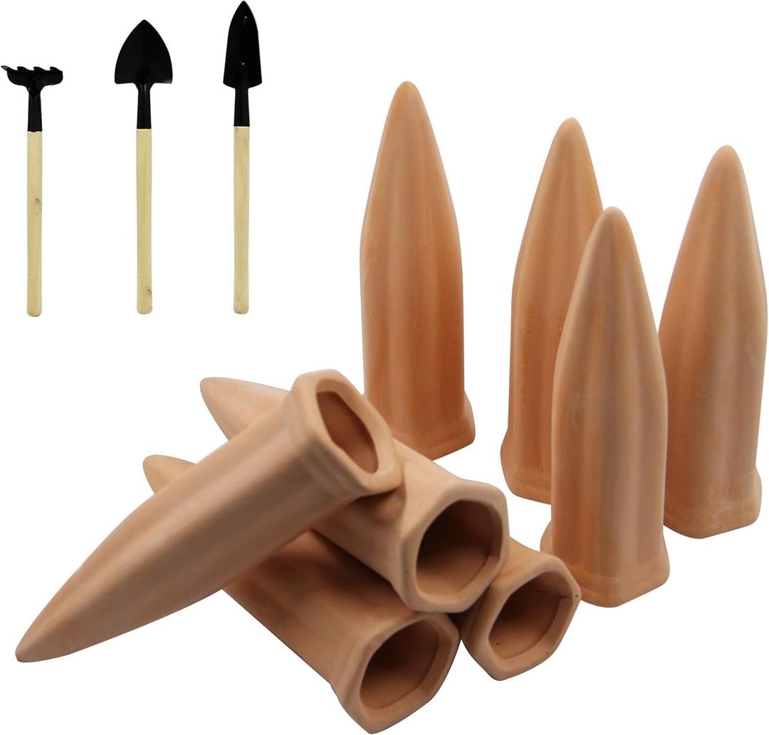 MorTime Plant Watering Devices, Plant Waterer Self Watering Terracotta Spikes Automatically Water Your Indoor and Outdoor Plants While On Vacation (8pc)