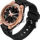 findtime Womens Digital Watch Sport Waterproof Watch Analog Military Tactical Watches LED Backlight Alarm Stopwatch Wrist Watches (Black Rose Gold)