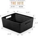 BINO | Woven Plastic Basket | Medium (Black), 4-Pack | THE JUTE COLLECTION | Home Organization, Space - Saving Storage, Stylish Design | Jute Basket | Plastic Storage Basket
