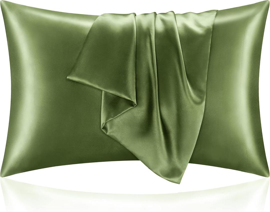 BEDELITE Satin Pillowcase for Hair and Skin, Super Soft and Cooling Similar to Silk Pillow Cases 2 Pack with Envelope Closure, Gift for Women Men(20"x30" Queen Size, Cedar Green)