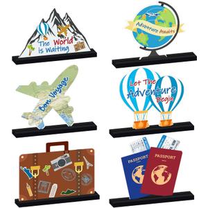 6 PCS Travel Decor Wooden Centerpieces Table Toppers Adventure Awaits Baby Shower Decor Bon Voyage Party Decor Around the World Decor Photo Props for Let The Adventure Begin Going Away Party