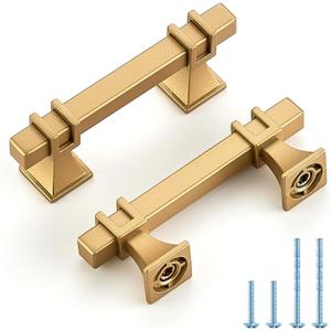 5 Pack 2-1/2 inch Gold Cabinet Handles Square Zinc-Alloy Pulls for Kitchen Dresser Closet and Bathroom Cabinets Hardware