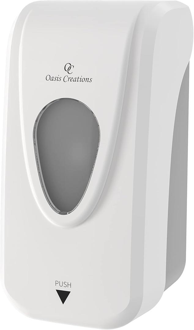 Oasis Creations Manual Soap and Hand Sanitizer Dispenser, Soap/Lotion/Gel, Wall Mount, 1000ml/33oz. Commercial or Residential - White