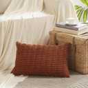 Fancy Homi 2 Packs Rust Lumbar Decorative Throw Pillow Covers 12x20 Inch for Living Room Couch Bedroom, Soft Corduroy Rectangle Solid Cushion Case 30x50 cm, Terracotta Rustic Farmhouse Boho Home Decor