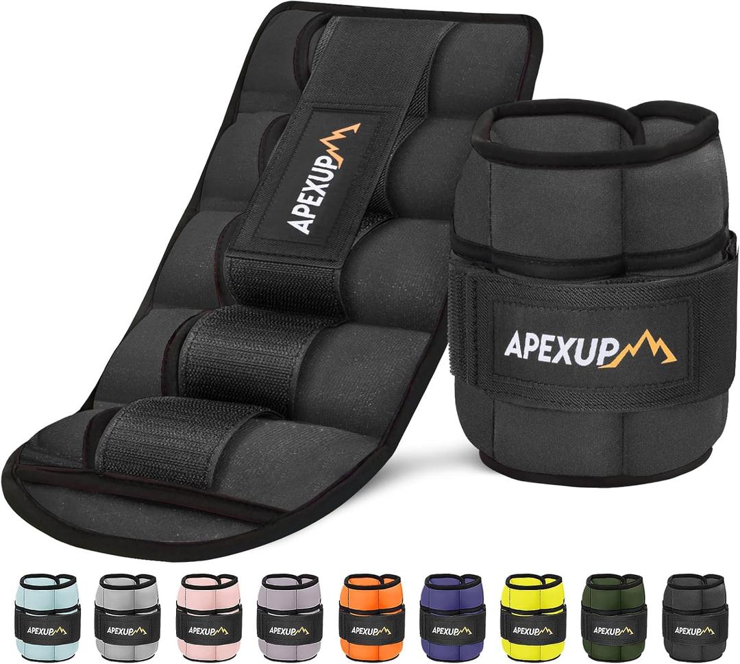 APEXUP 10lbs/Pair Adjustable Ankle Weights for Women and Men, Modularized Leg Weight Straps for Yoga, Walking, Running, Aerobics, Gym, Physical Therapy (Black)