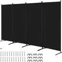 VEVOR Room Divider, 4 Panel Room Divider, Folding Privacy Screen and Portable Partition Divider for Room Separation, Freestanding Room Partitions for Office, Bedroom, Study, Black, 136.4"W x 72.4"H