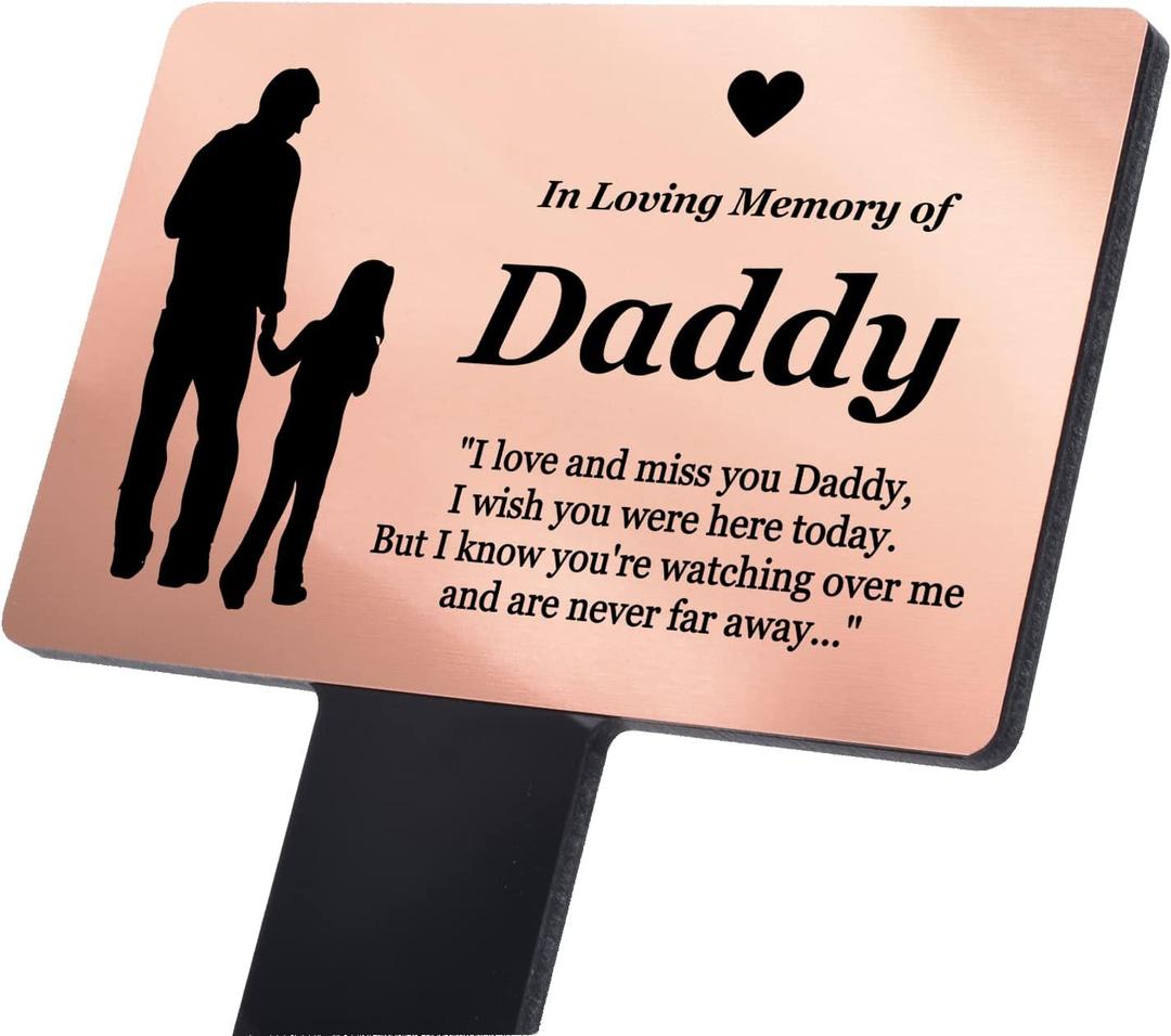 In Loving Memory of Daddy - Engraved Memorial Stake with poem and Daddy & Daughter illustration (Gold/Silver/Copper or Black & White Plaque) (Copper)