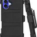Belt Clip Holster Compatible with iPhone 16 Plus Defender Case with 360° Rotating Stand - Heavy Duty Protection Anti-Drop Shockproof, Black