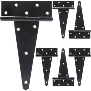 10 Inch T-Strap Shed Door Hinges Heavy Duty, Black Tee Hinge for Wooden Fences, Yard Door, Barn Door Gates, Wrought Hardware Rustproof, 6 PCS