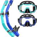 Snorkeling Gear for Adults Kids, Dry-Top Snorkel Set, 180Panoramic Wide View Diving Mask Breathing Freely Snorkel Mask for Snorkeling Scuba Diving Swimming Travel (A11-Black Green + Black Blue)