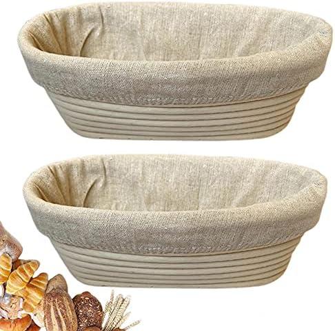 RoEsha 10 Inch Oval Bread Banneton Proofing Basket Set of 2, Sourdough Proofing Basket kit for Artisanal Baking – Bread Making Tools For Professional & Home Bakers (10 inch oval- 2 pack)