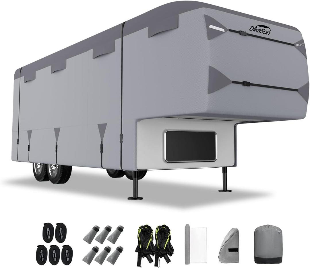 5th Wheel RV Covers 34' ~ 37', Fifth Wheel Travel Trailer Cover with 7-PLy Layers Windproof Waterproof Toy Hauler Camper Cover RV Skirting for Winter Protection