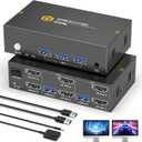 8K HDMI KVM Switch 2 Monitors 2 Computers,8K@60HZ USB3.0 Dual Monitors KVM Switches for 2 PC/Laptops Share Mouse Keyboard and 2 Screens,with 2 USB Cables/Controller,EDID Adapative,Plug&Play