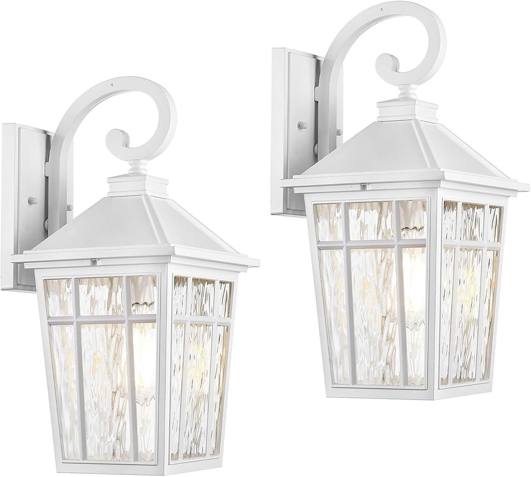 Darkaway 2pcs Large Outdoor Wall Lights for House, 18inch Exterior Lighting Fixtures Wall Mount White Outside Wall Sconce with Water Ripple Glass for Porch Patio Front Door