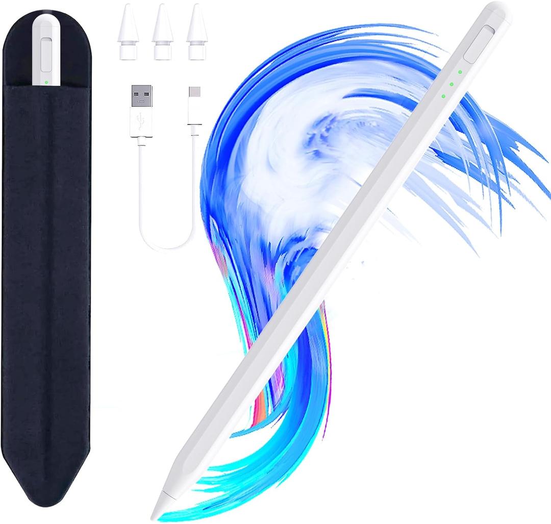 Stylus Pen for iPad11&10thGen,14Mins Faster Charge, with Pencil Holder,Palm Rejection, Tilt Sensitivity, for iPad Air11&13-inch(M3/M2), iPad Pro 11&13-inch (M4),iPad 6-11th,iPad Pro 11/12.9 inch (White)