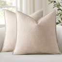 ANRODUO Pack of 2 Decorative Linen Pillow Covers Euro Sham Natural Beige Neutral Farmhouse Boho Soild Cushion Case Soft Accent Pillowcase for Couch Sofa Bedroom Living Room Home Decor 22 x 22 Inch