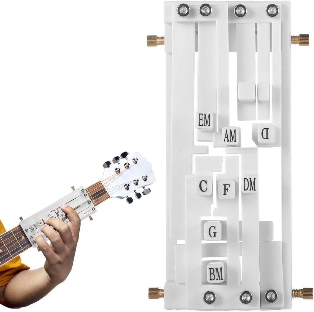 Guitar Chord Presser, Guitar Aid Chords Trainer, Chord Helper for Acoustic Guitar, Portable Chord Training Tool, Guitar Assisted Learning Tool for Beginners (White)