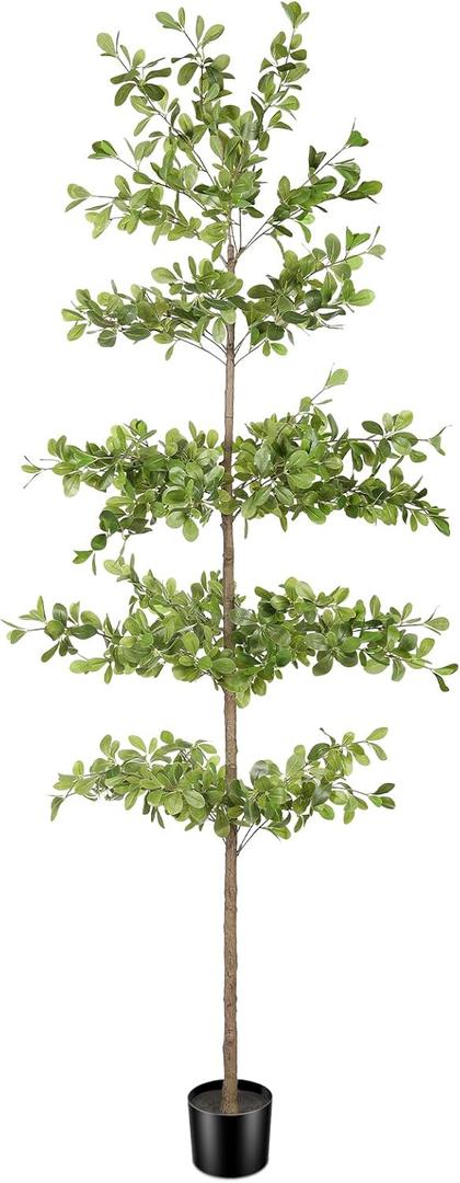 Faux Black Olive Tree 7ft - Realistic Artificial Black Olive Tree 7 Feet Indoor Fake Black Olive Trees with Natural Branches and Realistic Leaves for Home Office Decor