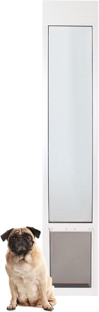 PetSafe 1-Piece Sliding Glass Pet Door for Dogs & Cats - Adjustable Height 91 7/16" to 96" - Medium, White, No-Cut DIY Install, Aluminum Patio Panel Insert, Great for Renters or Seasonal Installation