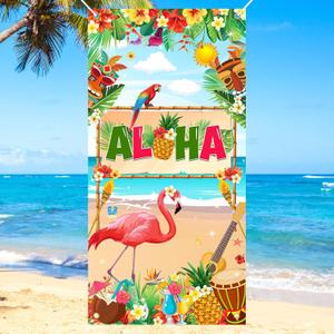 Avezano Aloha Door Banner Hawaiian Luau Party Banner Tropical Flamingo Photo Props Aloha Luau Party Supplies Summer Hawaiian Beach Party Decorations