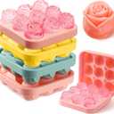 Censen 4 Pcs Silicone Rose Ice Cube Mold with Covers Fun Shapes Flower Ice Cube Mold Trays Maker 9 Cavity Easy Release Form for Whiskey Bourbon Cocktails Wine Coffee Juices and More (Fresh Color)