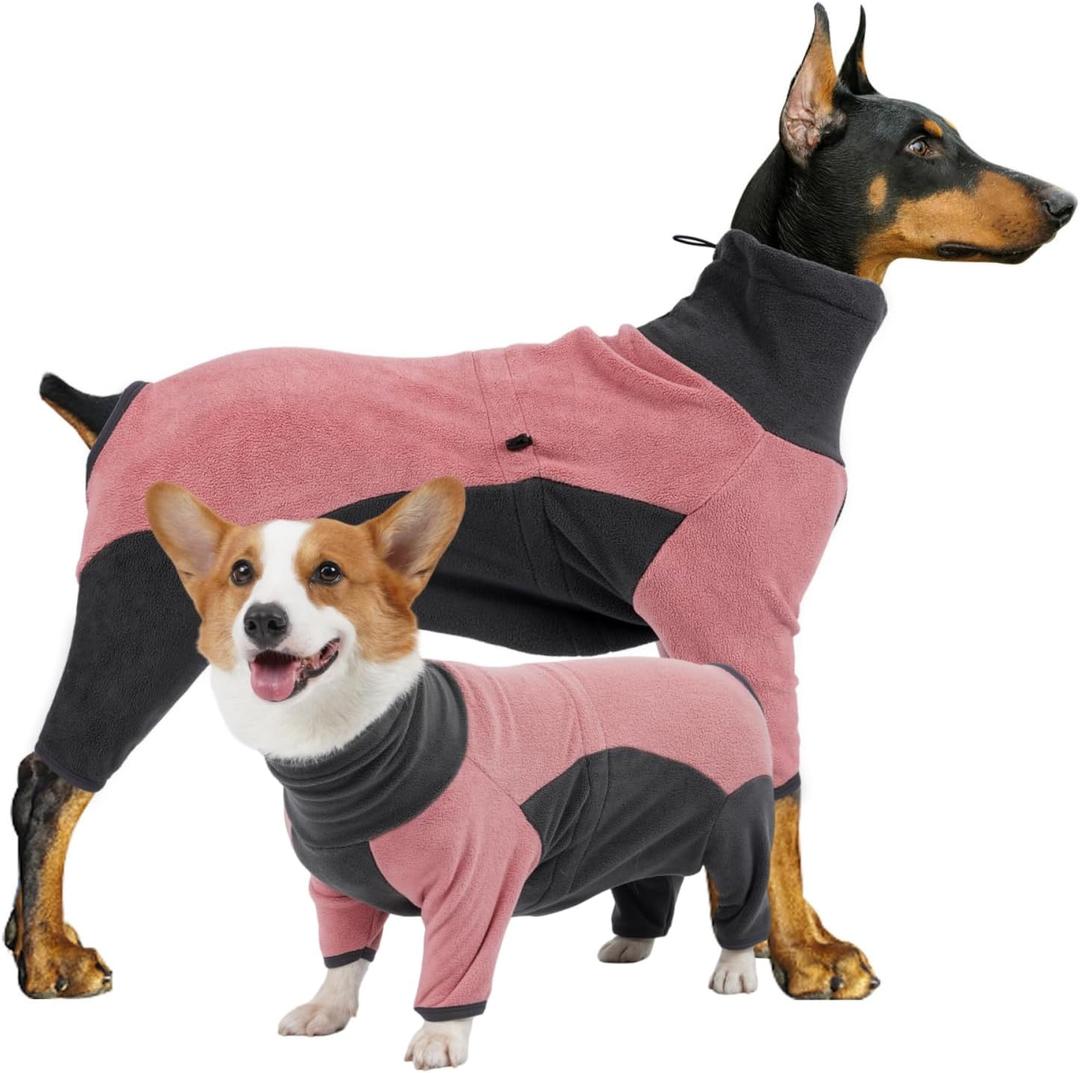 Winter Coat Soft Warm Pajamas Windproof Fleece Sweatshirt Cold Weather Clothes for Dogs High Neck Full Body Onesie for Walking, Hiking, Travel, Home Wear, Pin Grey XS