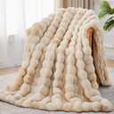 Faux Fur Throw Blanket, 1000GSM Fluffy Soft Bubble Blanket for Couch Bed, Cozy Plush Warm and Thick Rabbit Blanket for Living Room Bedroom 60''*80'' Tie-dye Brown (Twin, Camel)