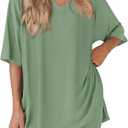 PRETTYGARDEN 2 Piece Sets for Women Summer 2026 Lounge Short Set Spring Matching Biker Shorts V Neck Oversized Shirt Clothing (Green, XXL)