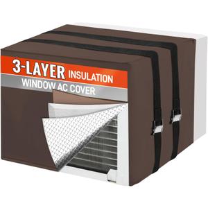 Air Conditioner Covers for Outside to Protect AC and Winter Insulation, Waterproof & Snowproof Window AC Covers for Outside with 3 Layers Insulation 17" W x 13" H x 12" D - Brown