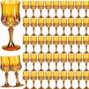 7OZ Plastic Wine Glasses, 48Pcs Amber Reusable Drinking Cups Vintage Champagne Flutes, Plastic Crystal Water Goblets for Parties Stemmed Shatterproof Drinking Glasses for Wedding, Toasting Party