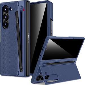 Miimall for Samsung Galaxy Z Fold 5 Case with Stylus Pen Holder & Kickstand, Privacy Screen & Anti-Slip Grip, Slim Protective Cover for Samsung Z Fold 5, Dark Blue