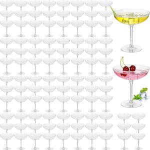 LemonRoad 100 Pcs Detachable Martini Glasses 9oz Disposable Plastic Coupe Cocktail Dessert Glassware Set for Champagne Wine Wedding Birthday Holiday Party Supplies (Clear)