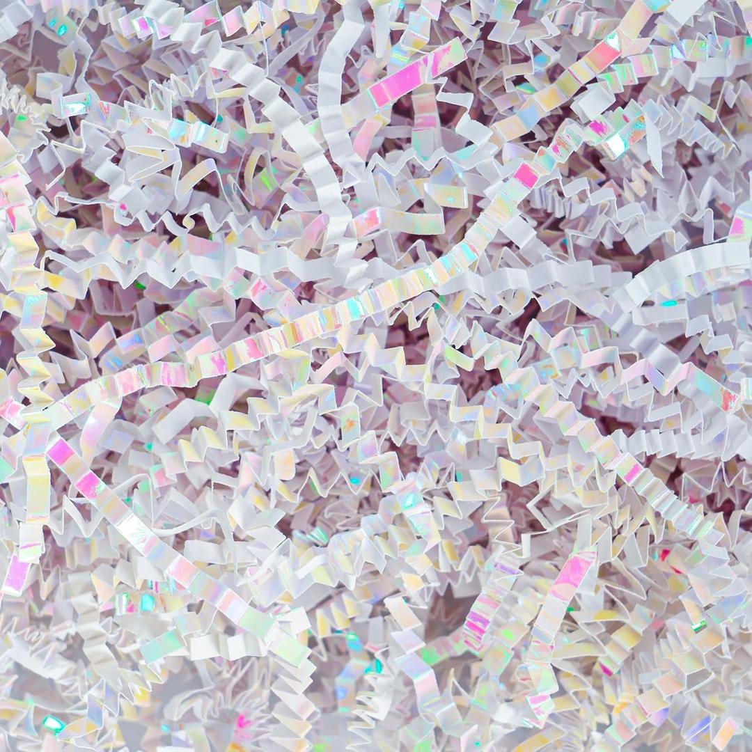 Uptotop 2 LB Crinkle Cut Paper Shred Filler for Gift Wrapping, Gift Basket Filling, Perfect for Birthday, Christmas, Thanksgiving, Halloween, Easter, Valentine's Day, Mother's Day, Father's Day, Wedding & Holiday Decor, Diamond White