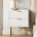 Nightstand,Morden Bedside Table with Gold Frame,Small White Night Stand,End Table,Bedside Furniture,Side Table with 2Drawers for Bedroom,Living Room