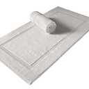 SALBAKOS Luxury Hotel and Spa 100% Turkish Cotton Banded Panel Bath Mat Set 900gsm! 20"x34" (Stone, 2 Pack)