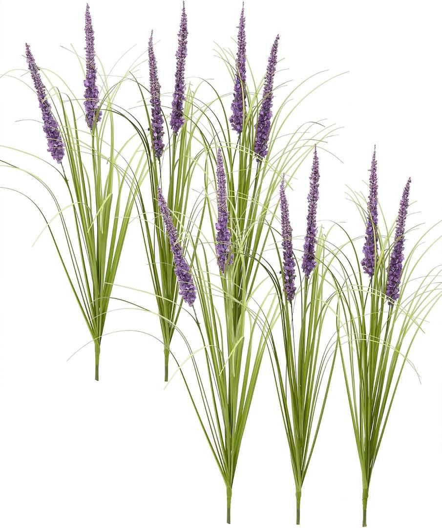 24'' Tall Faux Lily Turf (Liriope Muscari), Realistic Ornamental Grass with Small Violet-Purple Flowers (6 Pack)