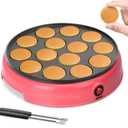 Baker's Friend Mini Pancakes Maker Machine, Dutch Mini Pancake Griddle, 14 Holes Electric Poffertjes Pan, Ideal for Breakfast, Snacks, Desserts & More, Red